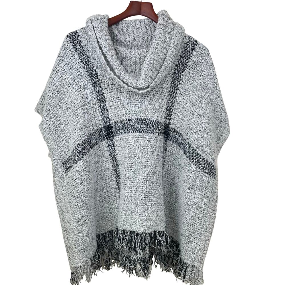Womens Poncho OS Mohair Thick Cozy Chunky Cowl Neck Fringe‎ Oversized Minimalist
